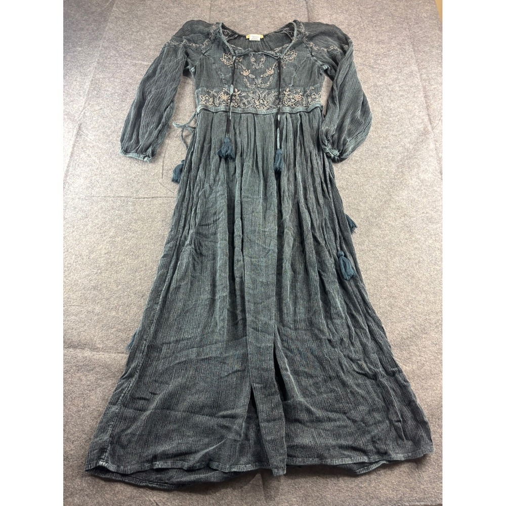 Sweet Magnolia Boho Embroidered Maxi Dress Tassels Fairy Whimsygoth Womens S